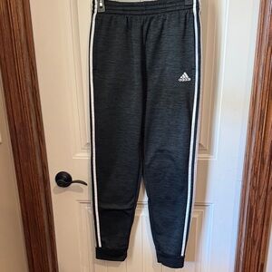 Adidas Boys Charcoal Gray Joggers Sweatpants with White Stripes Size XL (18/20)